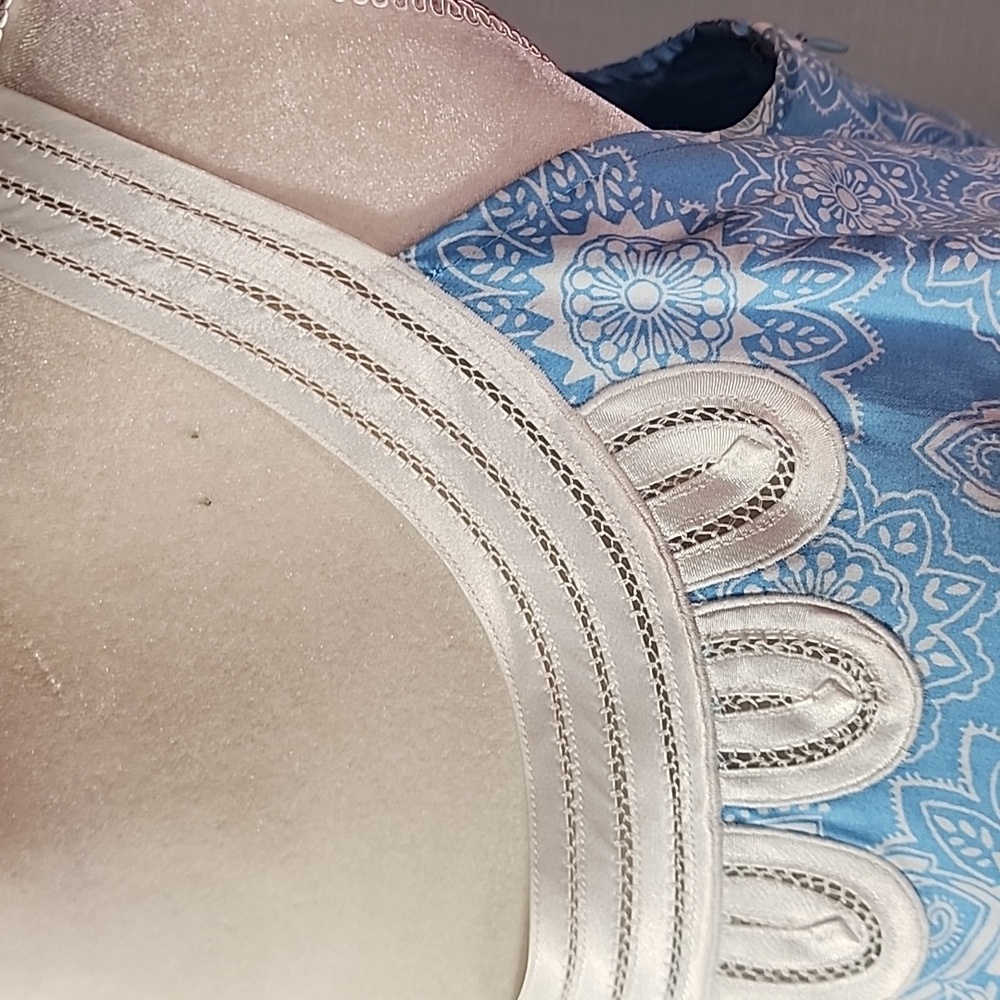 Ann Taylor Loft Blue Paisley Floral Sleeveless Short Embroidered Shift Dress. 4 - Picture 5 of 14